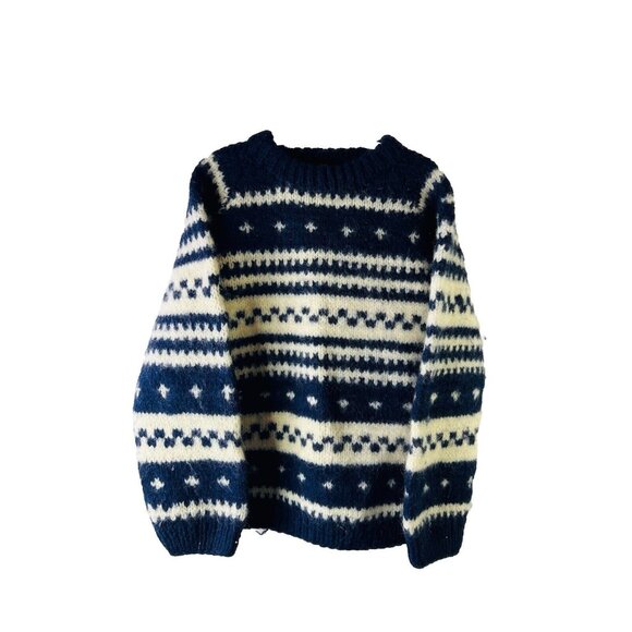 Vintage 90s Cowichan Wool Fair Isle Knit Chunky Crewneck Sweater